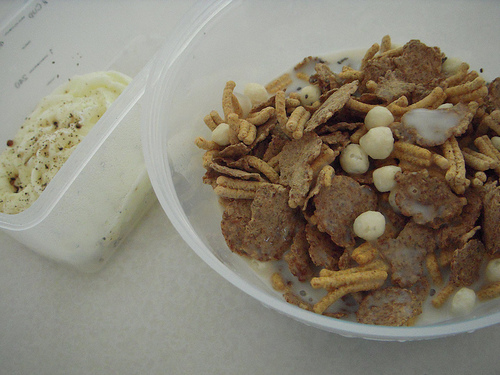 Microwaved Egg Whites, Kashi Vive w/Chia Seeds & Almond Milk